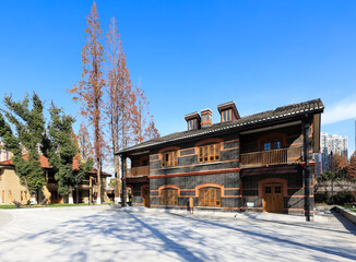 Fototapeta premium Old red brick house building