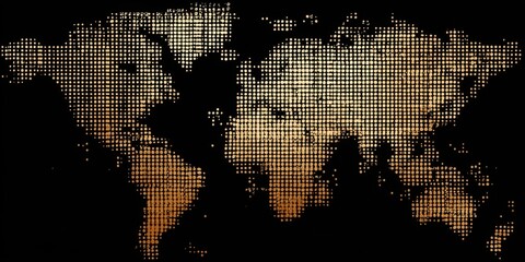 World map, pixelated, warm tones