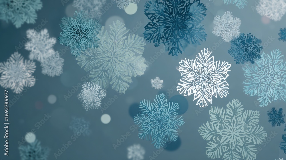 Wall mural abstract winter background featuring unique snowflake patterns