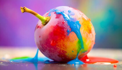 Vibrant plum painted with colorful drips