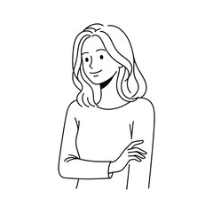 Simple black and white portrait illustration of a young woman