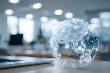 3D globe in office, network connections