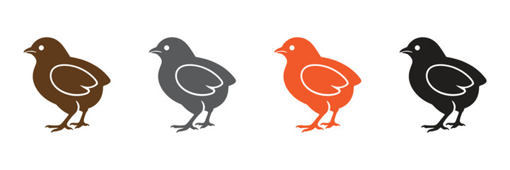 Baby chicks in different colors, cute animal illustration,Chick icon symbol collection.Chick in trendy flat style isolated on grey background. Easter symbol for your web design,