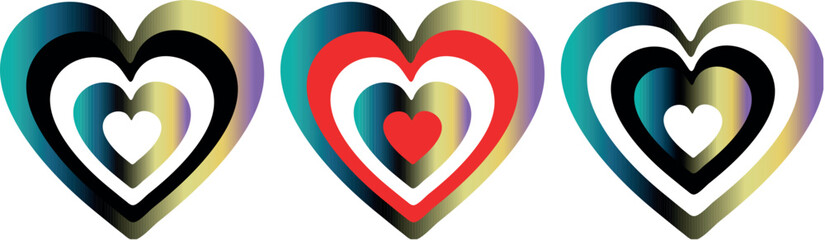 Groovy Retro Love Tunnel: Vector Set of Concentric Gradiant Colour Hearts in Classic 70s–80s Romantic Style