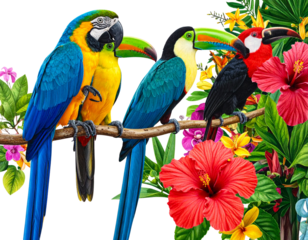  Colorful Tropical Birds with Exotic Flowers and Leaves