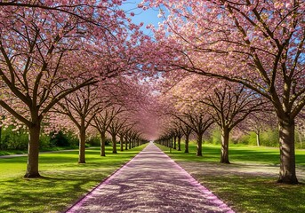 Scenic cherry blossom tree pathway spring season