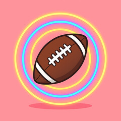 Stylized American Football with Vibrant Neon Rings on Soft Pink Background