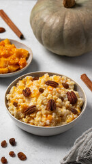 Rice millet porridge with pumpkin and cinnamon. Healthy breakfast