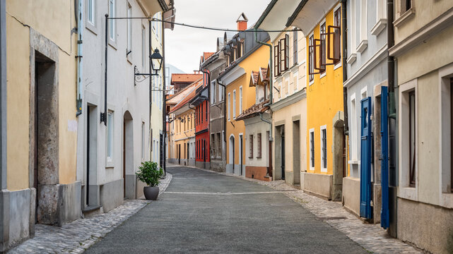 Picturesque streets of Kranj at sunset on a summer's day, Slovenia.