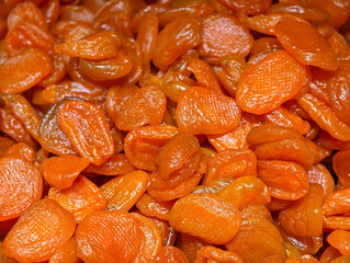 close-up pile of orange dried apricots