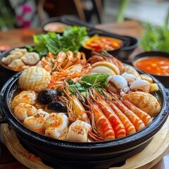 Vietnamese Combo Traditional Food with Seafood Hotpot
