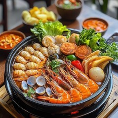 Vietnamese Combo Traditional Food with Seafood Hotpot