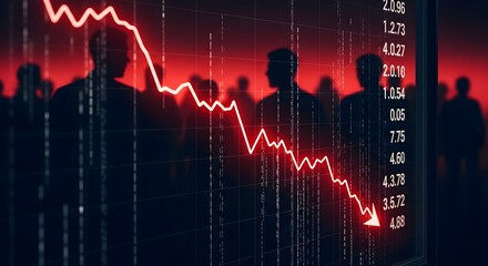 Stock Market Down Crisis. Economic recession concept with downward trend line and silhouettes