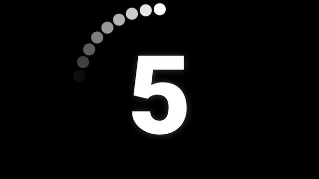 10 second countdown timer animation video with dotted circular progress bar and bold white text on transparent background with alpha channel.