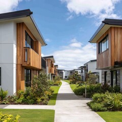 Obraz premium Modern townhouse row, sunny day