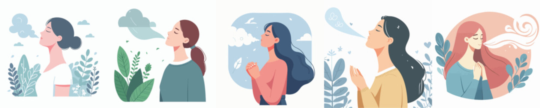 vector of woman breathing fresh air