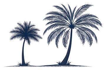 Palm tree silhouette. 2 palm trees isolated on whitebackground. Vector illustrtion. for print, icon desin, web, home decor, fashio, surface, graphic design