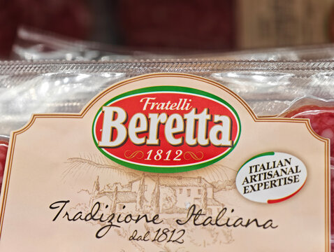 Shanghai,China-Sep.7th 2025: Fratelli Beretta brand logo on food