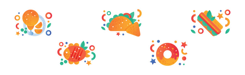 Food Snacks Flat Icon and Pictogram Vector Set