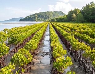 Obraz premium Coastal mangrove restoration project
