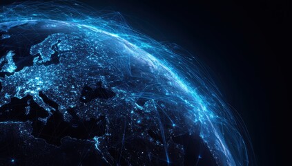 Global network, glowing cities