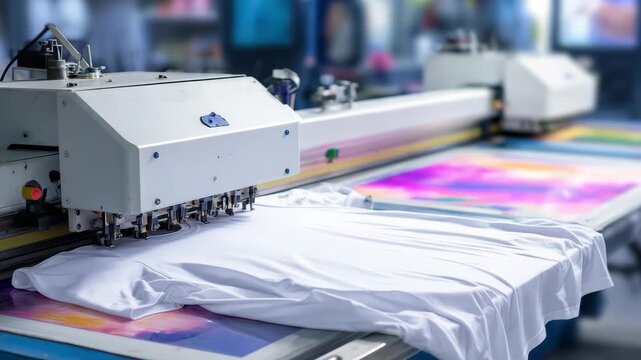 Process of t shirt printing in a well equipped workshop showcasing high tech printing machines at work