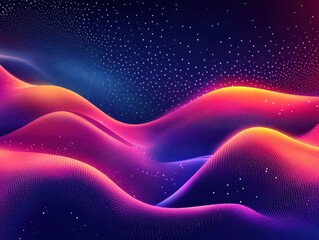 Abstract design wallpaper with moving color waves in neon pink purple orange tones for graphic design
