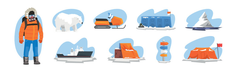 Polar Exploration Expedition to the Arctic Vector Set © topvectors