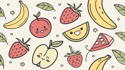 Happy cartoon fruits pattern apple strawberry