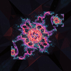 Gigapixel AI generated fractal pattern exhibits beautiful, intricate details. design appears to ripple and flow with colorful energy