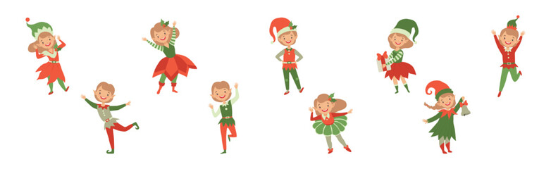Boy and Girl Elf and Santa Claus Helper Vector Set