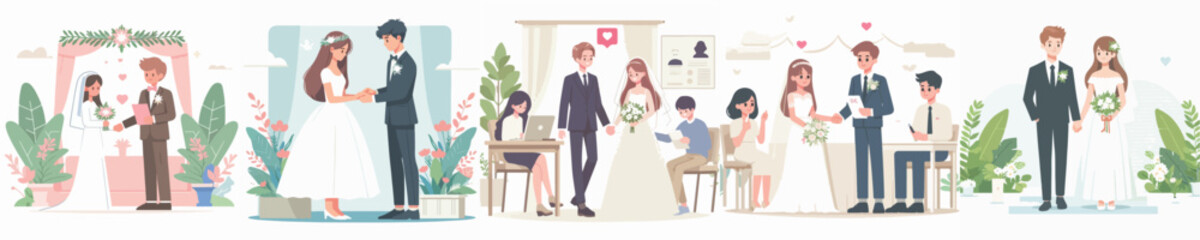 vector of young man and woman getting married