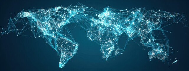 Naklejka premium Global network map. Abstract world map, connected nodes