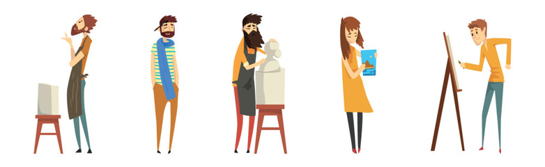 People Character of Artistic Profession in Creative Process Vector Set