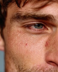 Obraz premium Dermatology Photo, Young Man’S Cheek, Single Swollen Red Raised Bump With Irritation Caused By Insect Bite,