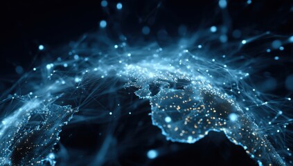 A stylized digital representation of a global network