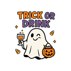 Trick or Drink Spooky Halloween Ghost with Cocktail