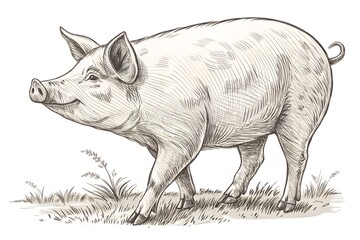 Vector illustration of pig farm animal Hand drawn i realistic sketching isolated on white Perfect for agriculture farm logo branding design