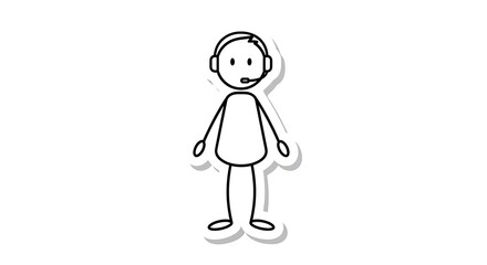 Simple Stick Figure Customer Service Agent with Headset.