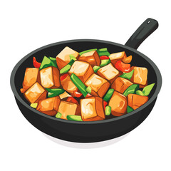 Tofu Stir Fry, flat style 2D vector image, isolated on a white background