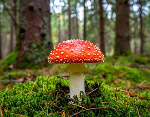Poisonous mushroom in forest