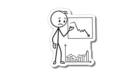 Depressed Stick Figure Presenting Declining Graph.