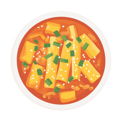 2D flat vector illustration of a Tteokbokki in icon style, isolated on white background