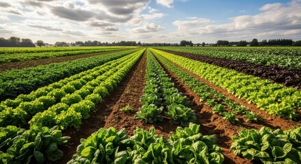 Expansive rows of vibrant green crops stretching towards a dramatic cloudy sky white background