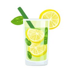 Flat 2D Mint Lemonade illustration, vector graphic in icon style, on white background