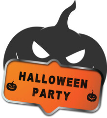 Spooky Halloween Party Banner with Pumpkin Silhouette and Orange Sign Design