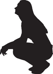 vector,side view of a silhouette of a woaman sitting on her haunches