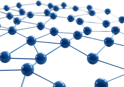 Abstract network of interconnected blue spheres and white lines isolated on transparent background - Powered by Adobe