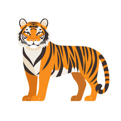Minimal flat vector of a Tiger, 2D icon-style illustration on white background