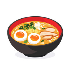 2D flat vector illustration of a Tonkotsu Ramen in icon style, isolated on white background